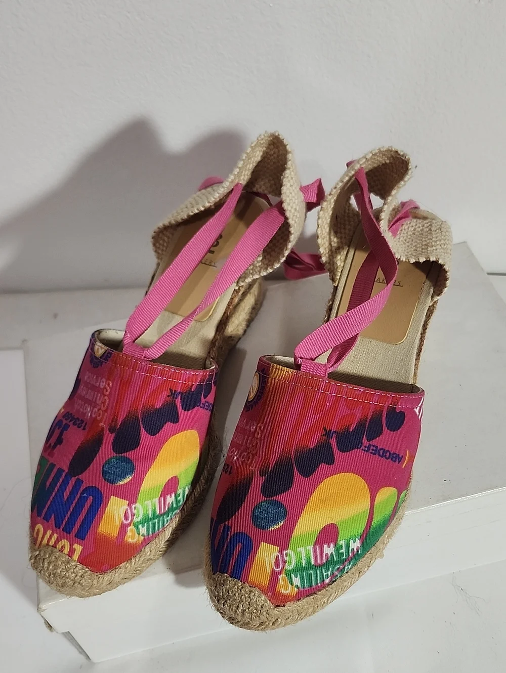 Bakers Pink Multicolor Espadrille Wedge Sandals